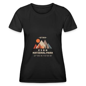 Coordonnées du parc national de Zion - T-shirt sport Femme - noir - Devant - AI Model Female 172 light (172cm)
