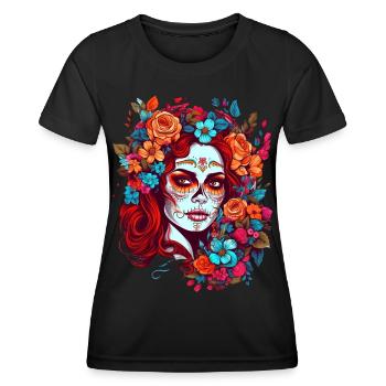 Dia de los muertos femme maquillage avec des fleurs - T-shirt sport Femme - noir - Devant - AI Model Female 172 light (172cm)