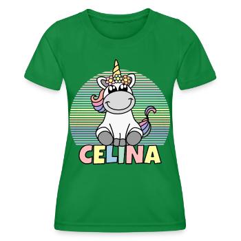 Nom de licorne Celina - T-shirt sport Femme - vert - Devant - AI Model Female 172 dark (172cm)