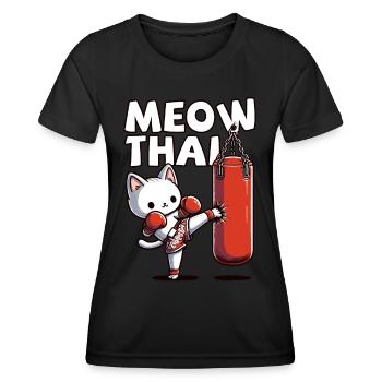 Muay Thai Boxing, Thai Boxing Kickboxen Meow Thai - Frauen Funktions-T-Shirt - Schwarz - Vorne - AI Model Female 172 light (172cm)