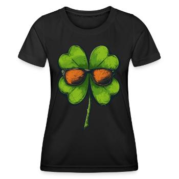 Shamrock Sonnenbrille Kleeblatt Saint Patricks day - Frauen Funktions-T-Shirt - Schwarz - Vorne - AI Model Female 172 light (172cm)
