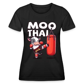 Muay Thai Boxing, Thai Boxing Kickboxen, Moo Thai - Frauen Funktions-T-Shirt - Schwarz - Vorne - AI Model Female 172 light (172cm)