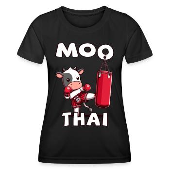 Muay Thai Boxing, Thai Boxing Kickboxen, Moo Thai - Frauen Funktions-T-Shirt - Schwarz - Vorne - AI Model Female 172 light (172cm)