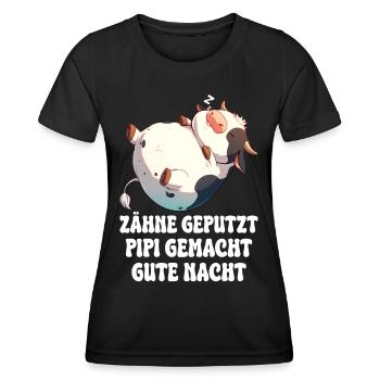 Zähne Geputz Gute Nacht Schlafshirt Süße Kuh - Frauen Funktions-T-Shirt - Schwarz - Vorne - AI Model Female 172 light (172cm)