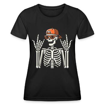 Halloween, Skelett, Rocker, Rockhand, Skater - Frauen Funktions-T-Shirt - Schwarz - Vorne - AI Model Female 172 light (172cm)