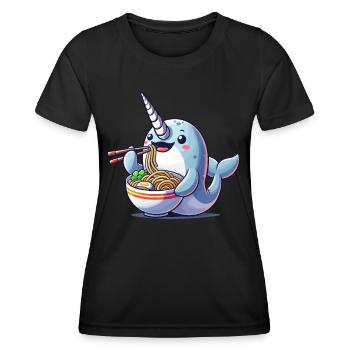 Narval, Ramen, Baleine, Créature Marine, Licorne - T-shirt sport Femme - noir - Devant - AI Model Female 172 light (172cm)