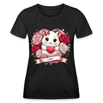 Romantischer Hamster mit Rosen - Frauen Funktions-T-Shirt - Schwarz - Vorne - AI Model Female 172 light (172cm)