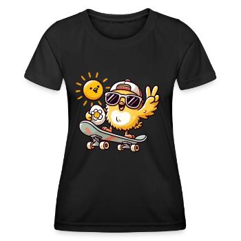 Poussin sur le skateboard - T-shirt sport Femme - noir - Devant - AI Model Female 172 light (172cm)