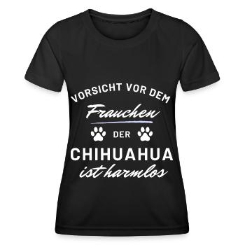 vorsicht frauchen chihuahua harmlos hunde spruch - Frauen Funktions-T-Shirt - Schwarz - Vorne - AI Model Female 172 light (172cm)