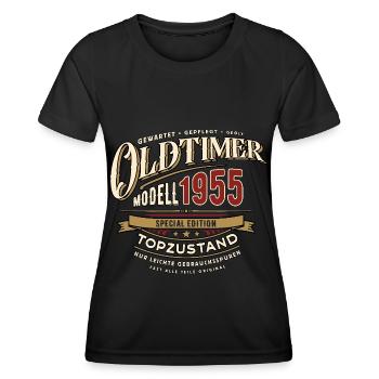 Oldtimer Modell 1955 - Geburtstag - Jahrgang - Frauen Funktions-T-Shirt - Schwarz - Vorne - AI Model Female 172 light (172cm)