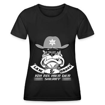 Old english Bulldog ich bin hier der Sheriff - Frauen Funktions-T-Shirt - Schwarz - Vorne - AI Model Female 172 light (172cm)