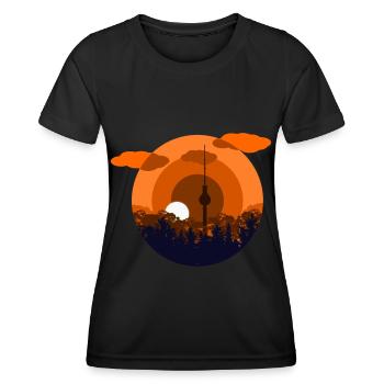Fernsehturm morgens im Wald - Frauen Funktions-T-Shirt - Schwarz - Vorne - AI Model Female 172 light (172cm)