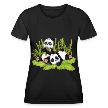 Niedlicher Panda schlafender Pandabär mit Bambus - Frauen Funktions-T-Shirt - Schwarz - Vorne - AI Model Female 172 light (172cm)