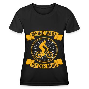 Meine Wade ist der Akku Fahrrad Spruch - Frauen Funktions-T-Shirt - Schwarz - Vorne - AI Model Female 172 light (172cm)