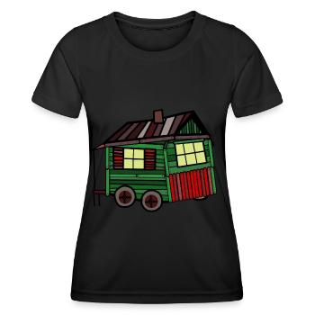 Fière roulotte de cabane en bois constructeur maison - T-shirt sport Femme - noir - Devant - AI Model Female 172 light (172cm)