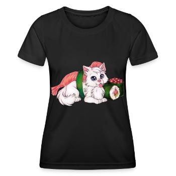 Lustige Sushi Katze weiße Mietze mit Sushi - Frauen Funktions-T-Shirt - Schwarz - Vorne - AI Model Female 172 light (172cm)
