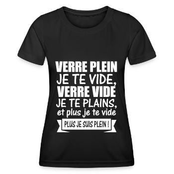VERRE PLEIN JE TE VIDE VERRE VIDE JE TE PLAINS - T-shirt sport Femme - noir - Devant - AI Model Female 172 light (172cm)