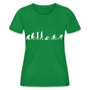 Schwimmen Radfahren Laufen Triathlon Triathlet Evolution Lustig - Frauen Funktions-T-Shirt - Kelly Green - Vorne - AI Model Female 172 dark (172cm)