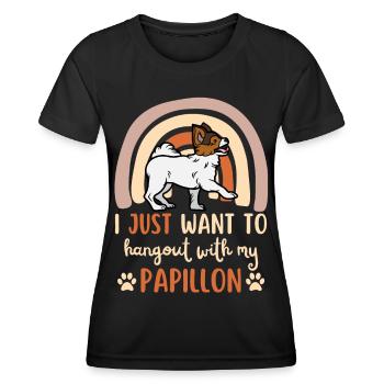 Süßer Papillon Hund Kawaii - Frauen Funktions-T-Shirt - Schwarz - Vorne - AI Model Female 172 light (172cm)