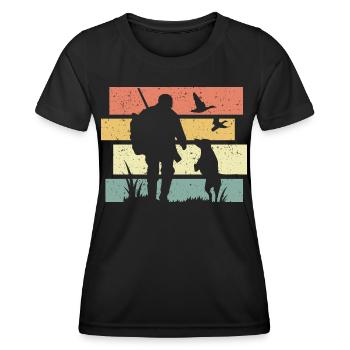 Chasse à la chasse avec chien rétro vintage - T-shirt sport Femme - noir - Devant - AI Model Female 172 light (172cm)