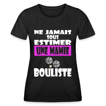Cadeau Pétanque Femme - Mamie Bouliste - T-shirt sport Femme - noir - Devant - AI Model Female 172 light (172cm)