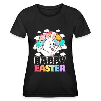 Frohe Ostern - weiße Kaninchen-Ostereier - Frauen Funktions-T-Shirt - Schwarz - Vorne - AI Model Female 172 light (172cm)