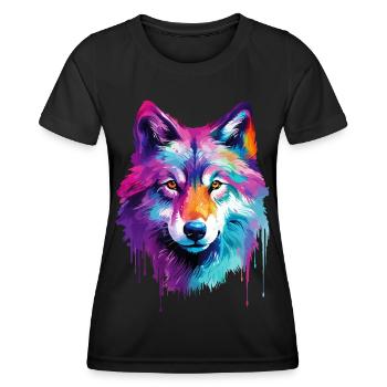 Wolf Wolfskopf Natur Wildnis Aquarell Bunt Kunst - Frauen Funktions-T-Shirt - Schwarz - Vorne - AI Model Female 172 light (172cm)
