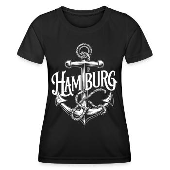 Hamburg Anker Design - Frauen Funktions-T-Shirt - Schwarz - Vorne - AI Model Female 172 light (172cm)
