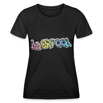 Liverpool Angleterre UK City Graffiti Spray Sprayer - T-shirt sport Femme - noir - Devant - AI Model Female 172 light (172cm)