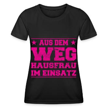 Aus dem Weg Hausfrau im Einsatz - Frauen Funktions-T-Shirt - Schwarz - Vorne - AI Model Female 172 light (172cm)