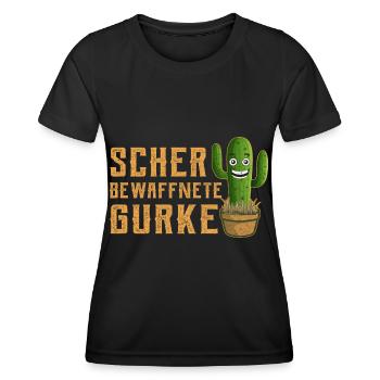 Schwer Bewaffnete Gurke Lustiger Spruch Kaktus - Frauen Funktions-T-Shirt - Schwarz - Vorne - AI Model Female 172 light (172cm)