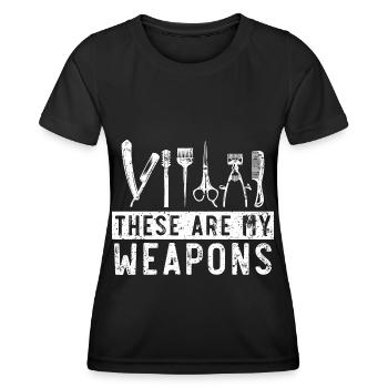 Ce sont mes armes coupe de cheveux coiffure barbier - T-shirt sport Femme - noir - Devant - AI Model Female 172 light (172cm)