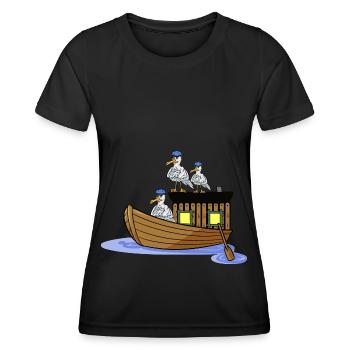 Bateau Navire Mouettes Marins Mer du Nord Mer Baltique Kiel - T-shirt sport Femme - noir - Devant - AI Model Female 172 light (172cm)