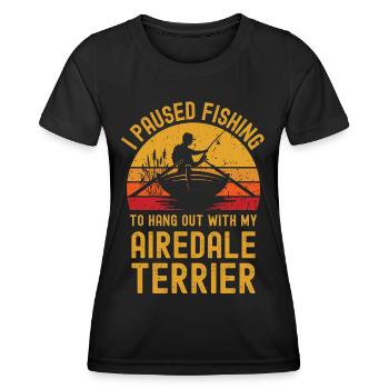 Angeln, Fischen und Airedale Terrier - Frauen Funktions-T-Shirt - Schwarz - Vorne - AI Model Female 172 light (172cm)