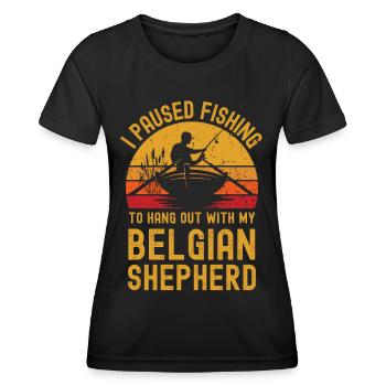 Fishing, fishing and Belgian Shepherd - Women's Functional T-Shirt - black - Front - AI Model Female 172 light (172cm)