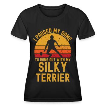 Badminton et Silky Terrier - T-shirt sport Femme - noir - Devant - AI Model Female 172 light (172cm)