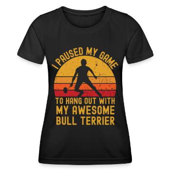 Badminton et Bull Terrier - T-shirt sport Femme - noir - Devant - AI Model Female 172 light (172cm)