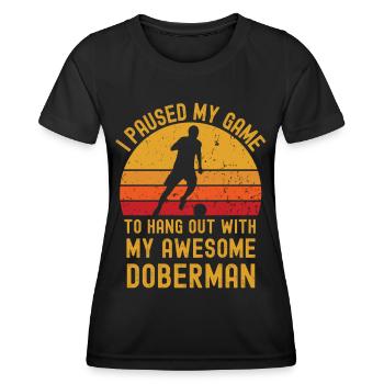 Fußball und Dobermann - Frauen Funktions-T-Shirt - Schwarz - Vorne - AI Model Female 172 light (172cm)