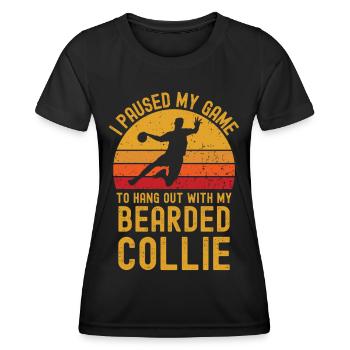 Handball et Bearded-Collie - T-shirt sport Femme - noir - Devant - AI Model Female 172 light (172cm)