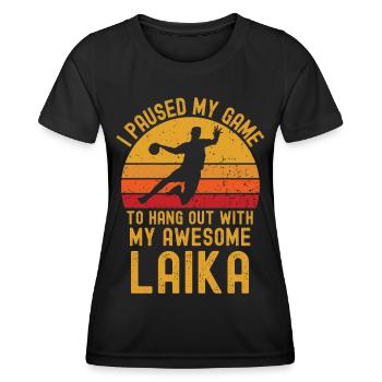 Handball und Laika - Frauen Funktions-T-Shirt - Schwarz - Vorne - AI Model Female 172 light (172cm)