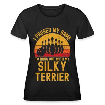 Bowling et Silky-Terrier - T-shirt sport Femme - noir - Devant - AI Model Female 172 light (172cm)