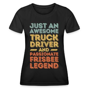 Truck driver Frisbee retro - Women's Functional T-Shirt - black - Front - AI Model Female 172 light (172cm)