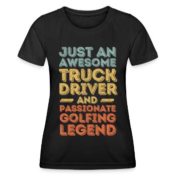 Truck driver golfing retro - Women's Functional T-Shirt - black - Front - AI Model Female 172 light (172cm)