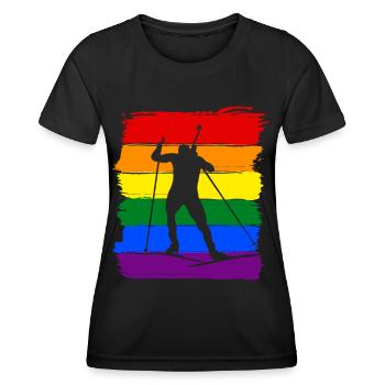 Ski LGBT Pride - T-shirt sport Femme - noir - Devant - AI Model Female 172 light (172cm)