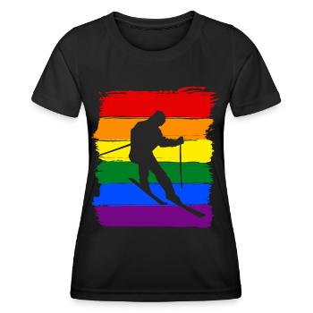Ski LGBT Pride - T-shirt sport Femme - noir - Devant - AI Model Female 172 light (172cm)