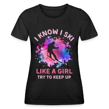 Frauen Ski Mädchen - Frauen Funktions-T-Shirt - Schwarz - Vorne - AI Model Female 172 light (172cm)
