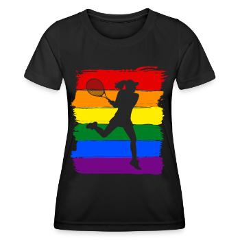Damen Tennis LGBT - Frauen Funktions-T-Shirt - Schwarz - Vorne - AI Model Female 172 light (172cm)