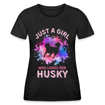 Nur ein Mädchen, das ihren Husky liebt - Frauen Funktions-T-Shirt - Schwarz - Vorne - AI Model Female 172 light (172cm)