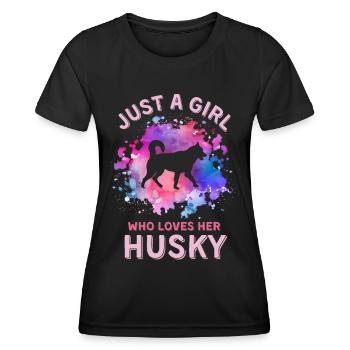 Nur ein Mädchen, das ihren Husky liebt - Frauen Funktions-T-Shirt - Schwarz - Vorne - AI Model Female 172 light (172cm)