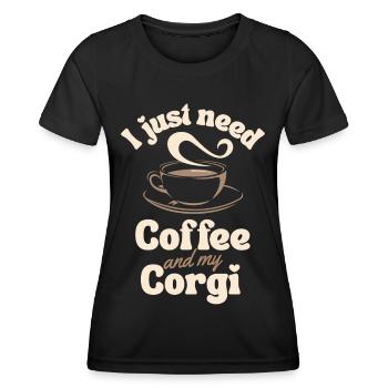 Coffee Corgi lover - Women's Functional T-Shirt - black - Front - AI Model Female 172 light (172cm)